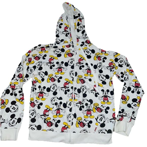 Disney Mickey Mouse Full Zip Hoodie All Over Print Junior Size Medium White - Picture 1 of 6